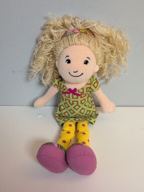 💜2/$20💜 Groovy Girls Sesilia Blonde Curly Hair Green Dress Pink Bow 13"